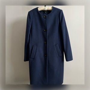 ANN TAYLOR jewel neckline tailored fit long coat in royal blue